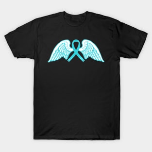 Light Blue Awareness Ribbon with Angel Wings T-Shirt